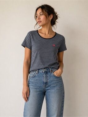 Levi's Women's Black & White Striped Crew Tee
